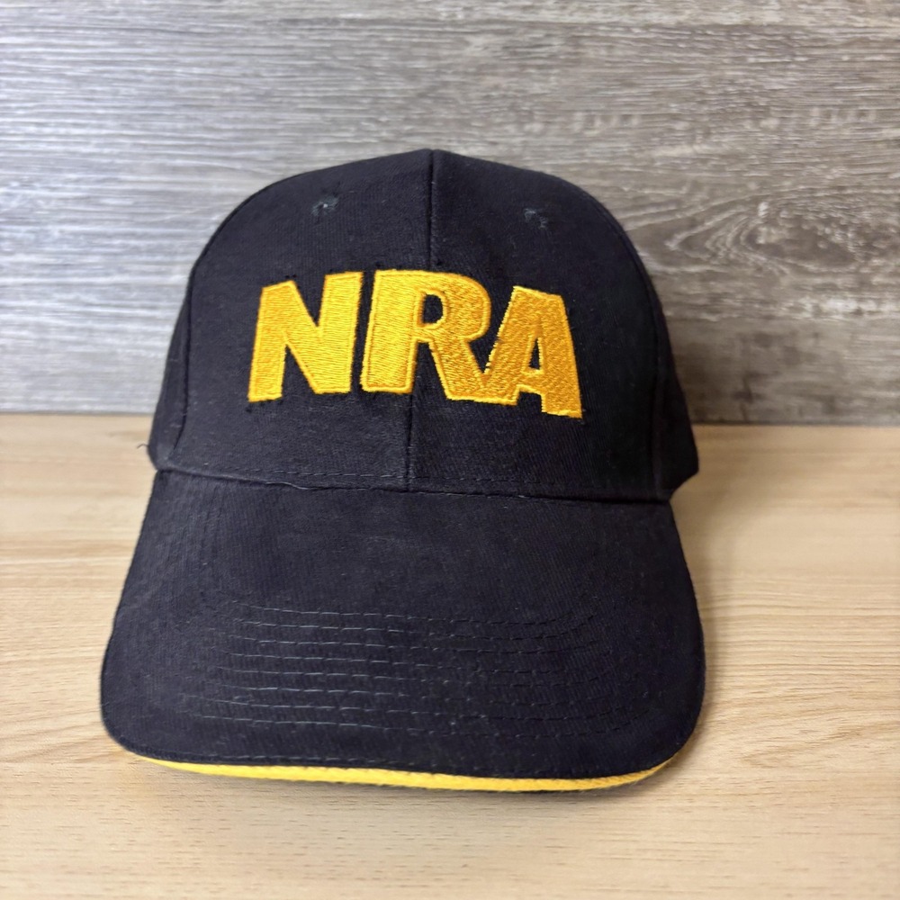 NRA Hat Cap Strap Back Mens Black Yellow American Flag USA Shooting Sports
